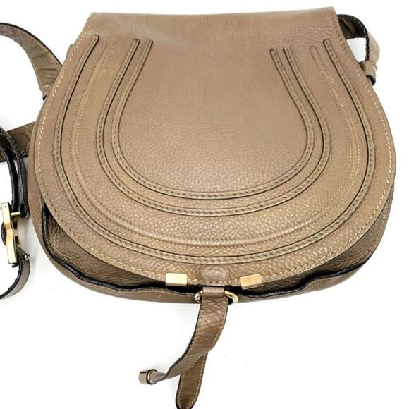 Auth Chloe Marcie Medium Tan Leather Crossbody Saddle Bag Good Preloved Bag - Picture 4 of 15